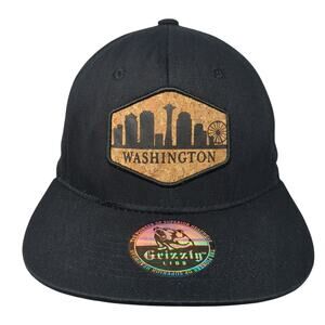 Washington Snapback Hat Black One Size Adjustable Embroidered Grizzly Lids